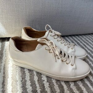 Sezane Jack Trainers Casual Cream Leather Lace-Up Sneakers Size 11